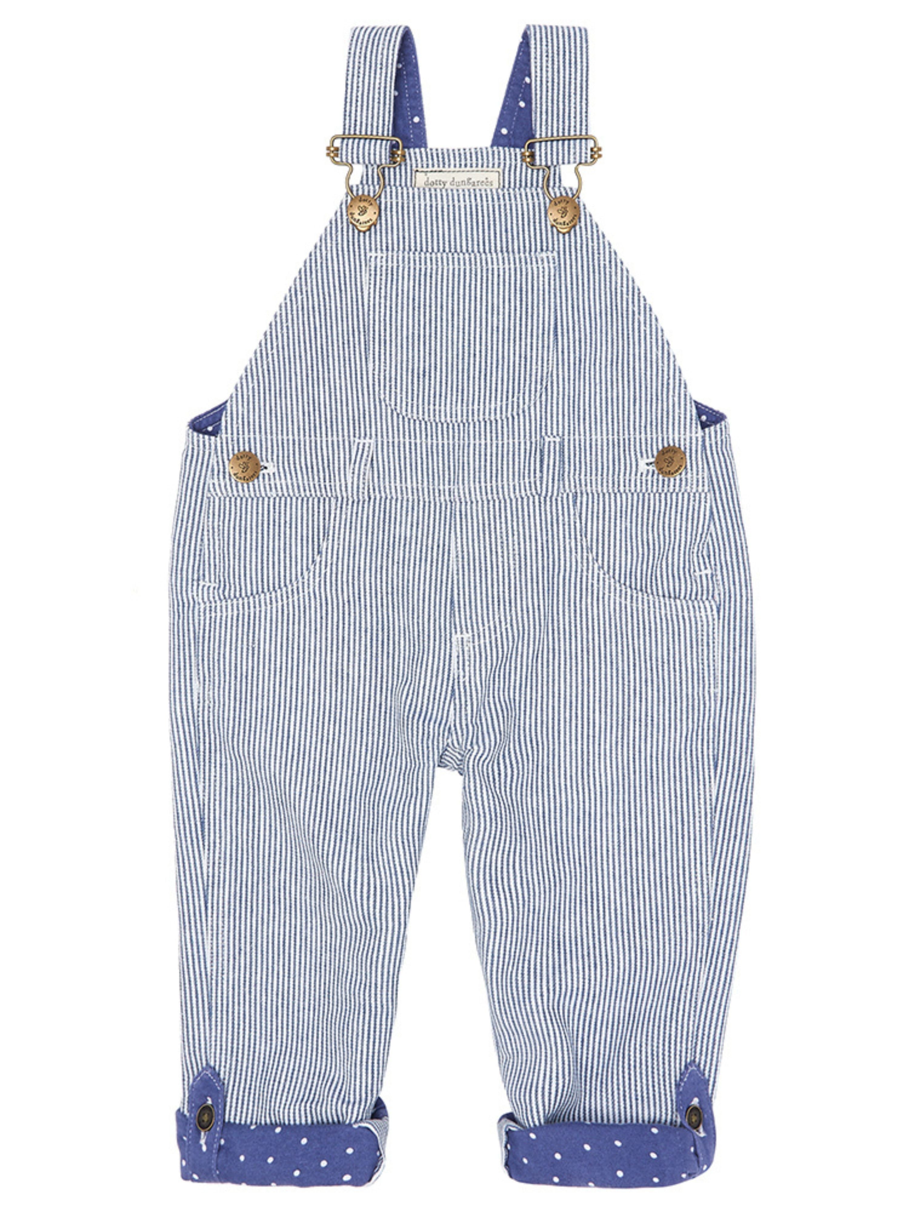  Dotty Dungarees Classic Stripe Denim Overalls - Blue - Bonton