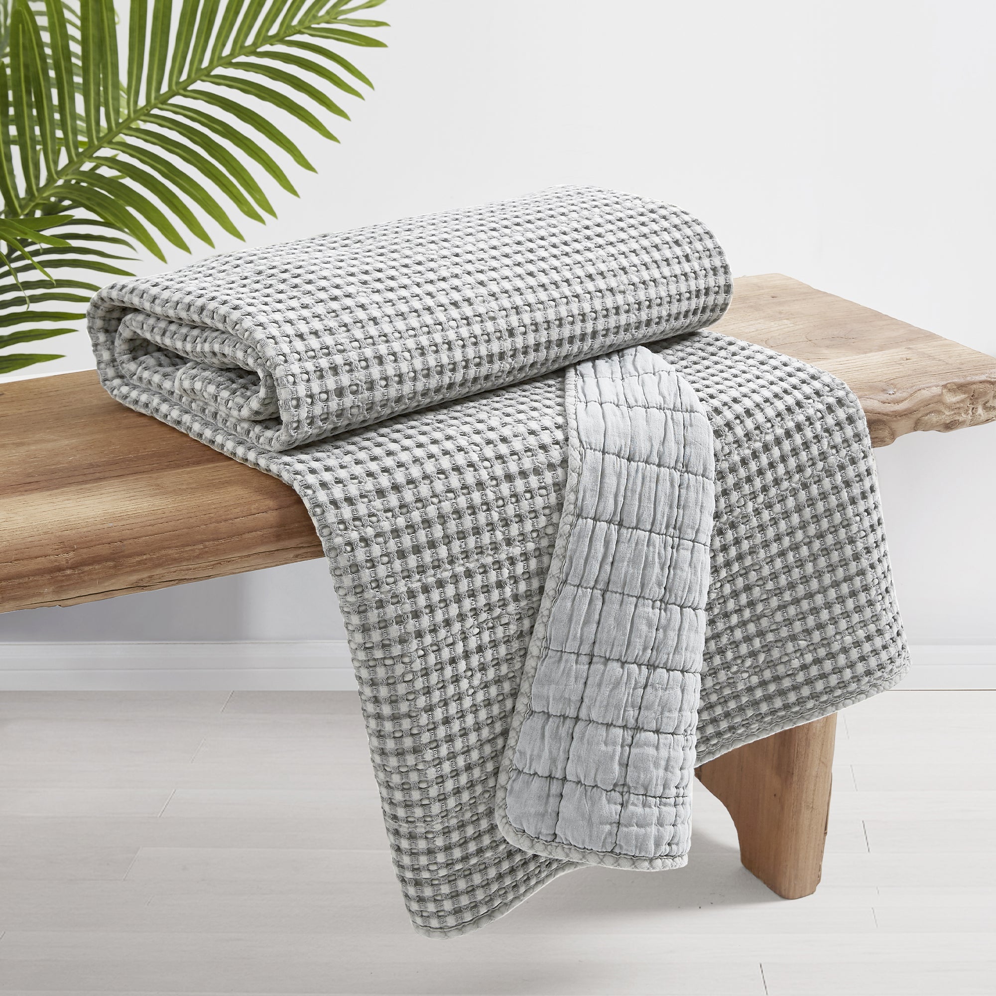  Levtex Home Mills Waffle Quilted Throw Grey - Grey - Bonton