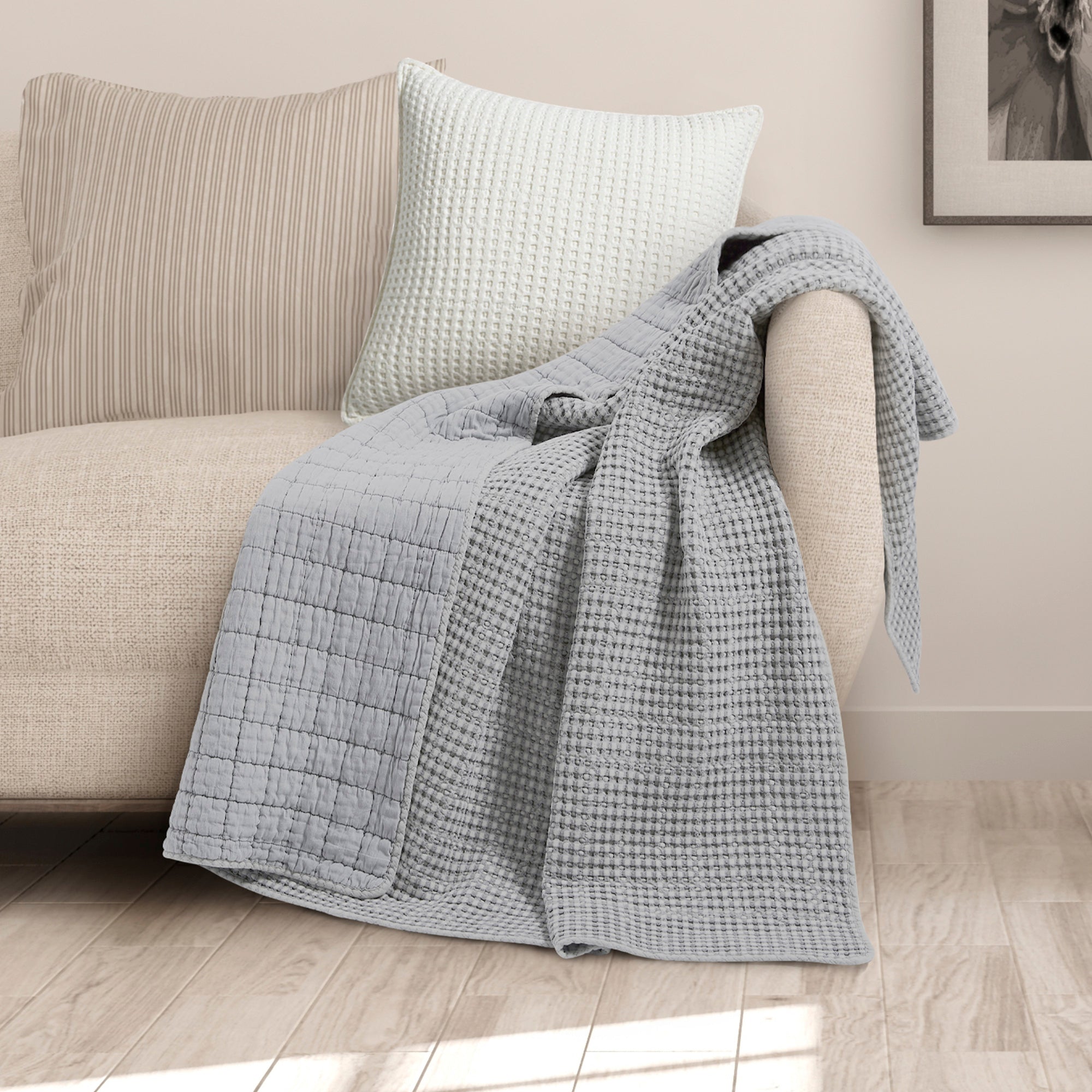  Levtex Home Mills Waffle Quilted Throw Cream - Cream - Bonton