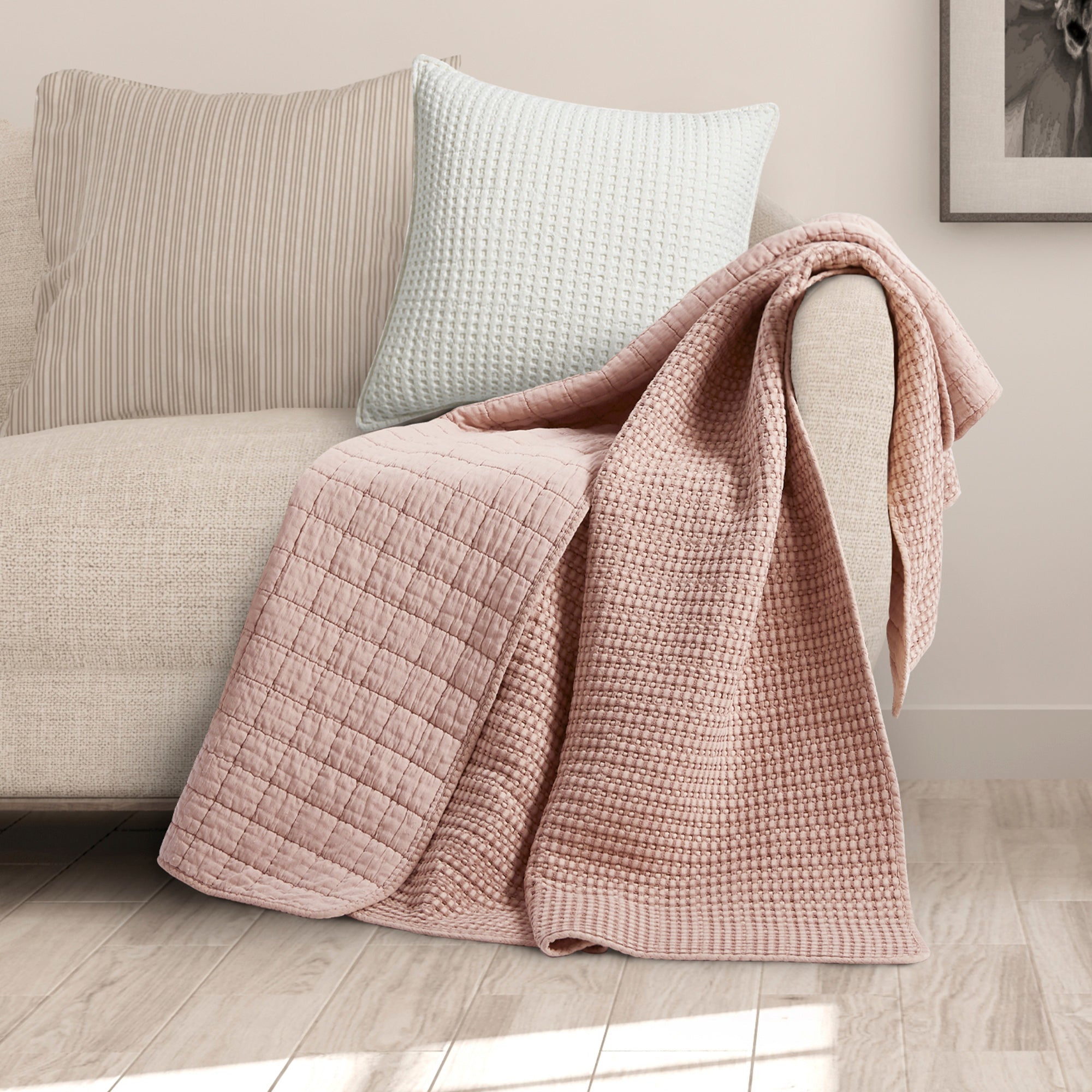  Levtex Home Mills Waffle Quilted Throw Coral - Coral - Bonton