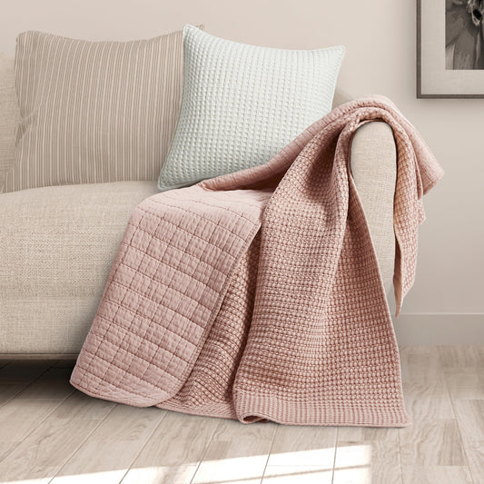 Mills Waffle Quilted Throw Blush