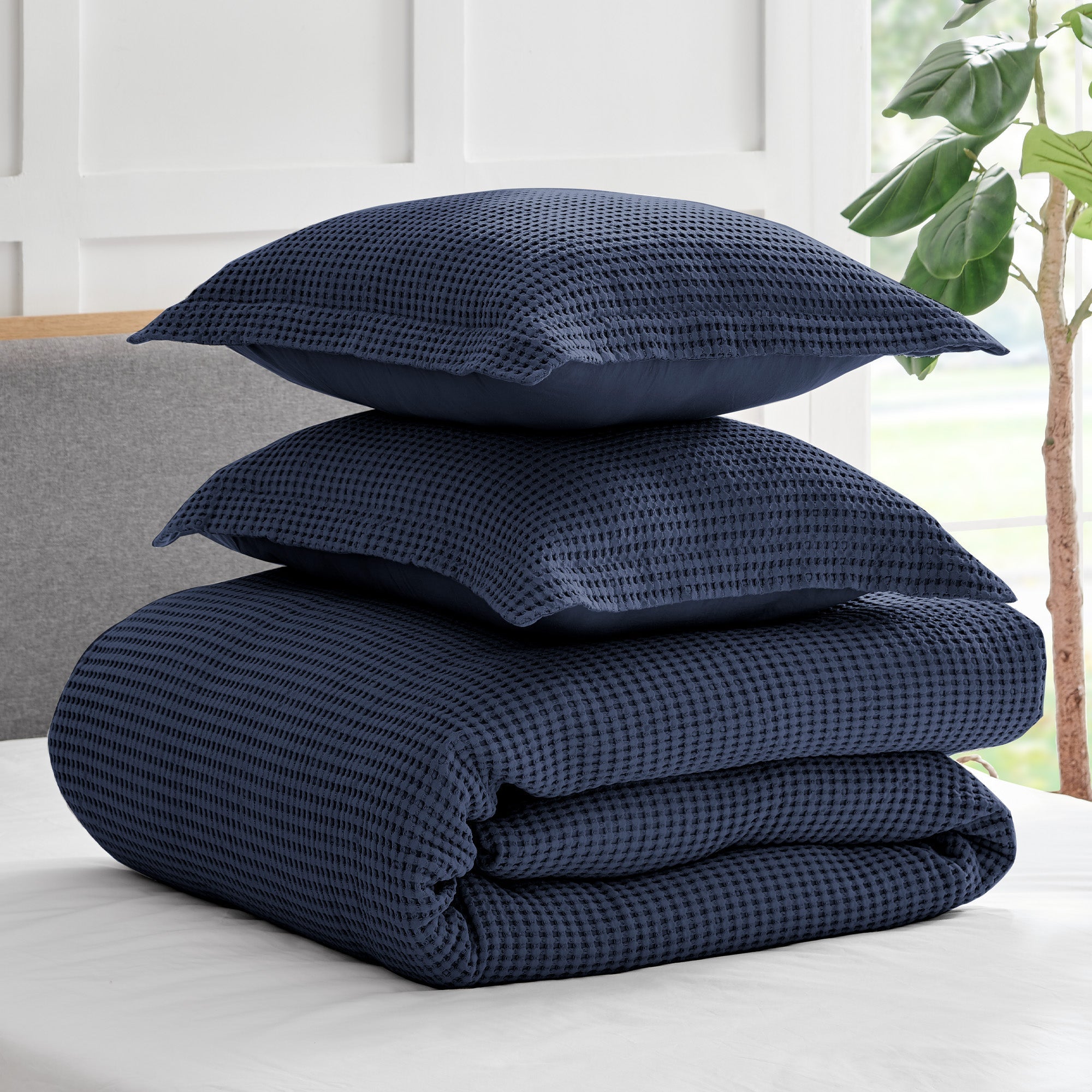  Levtex Home Mills Waffle Duvet Set - Navy - Bonton