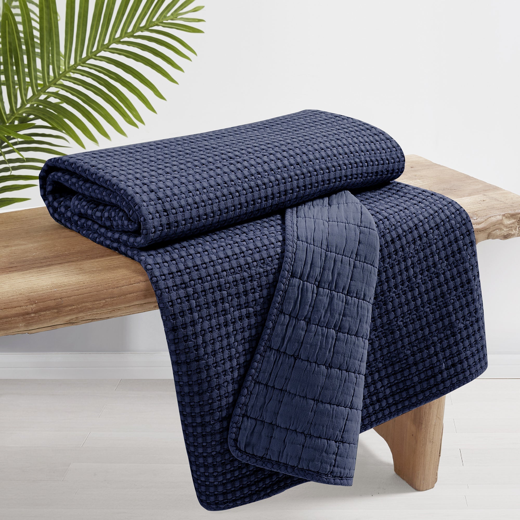  Levtex Home Mills Waffle Quilted Throw Navy - Navy - Bonton