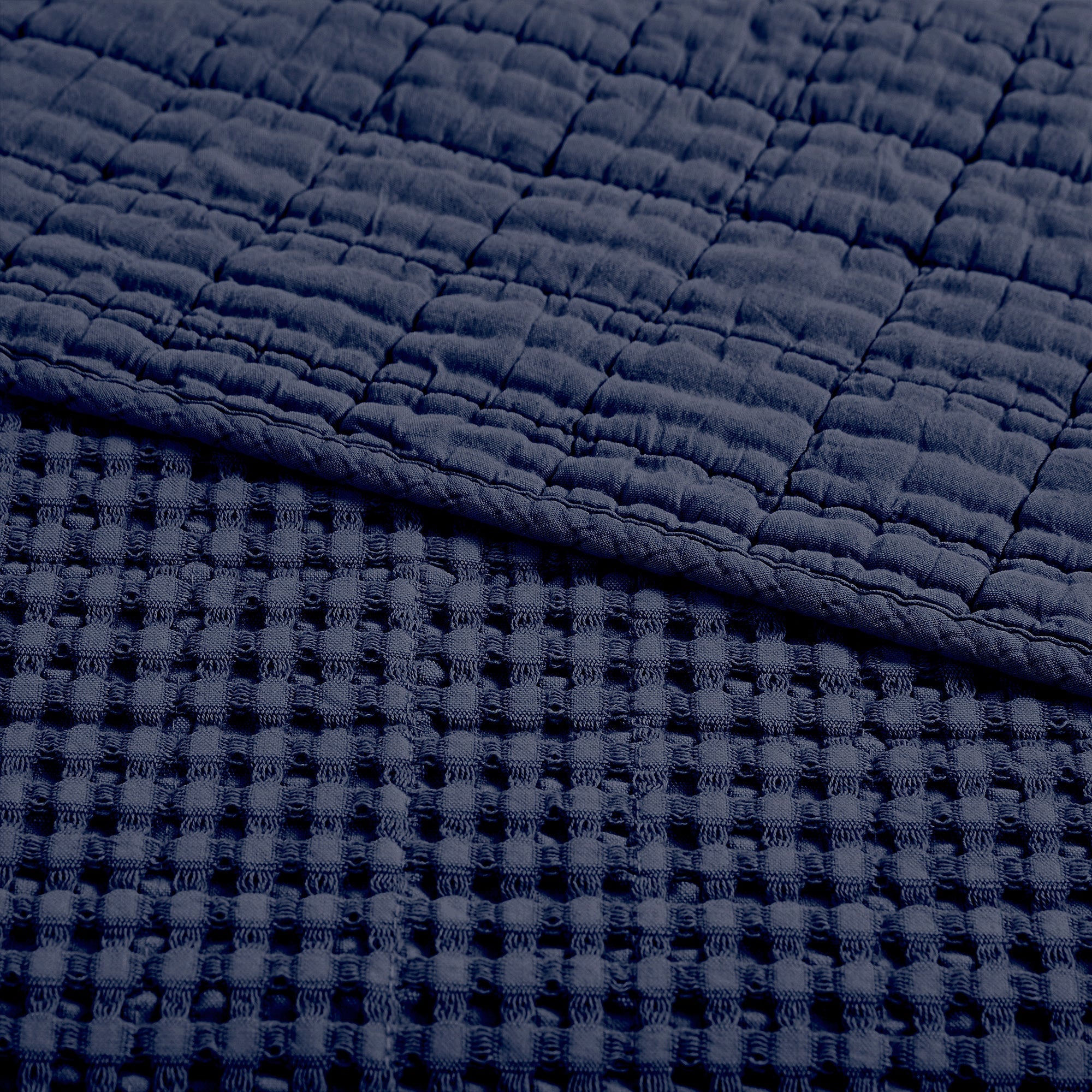  Levtex Home Mills Waffle Quilted Throw Navy - Navy - Bonton