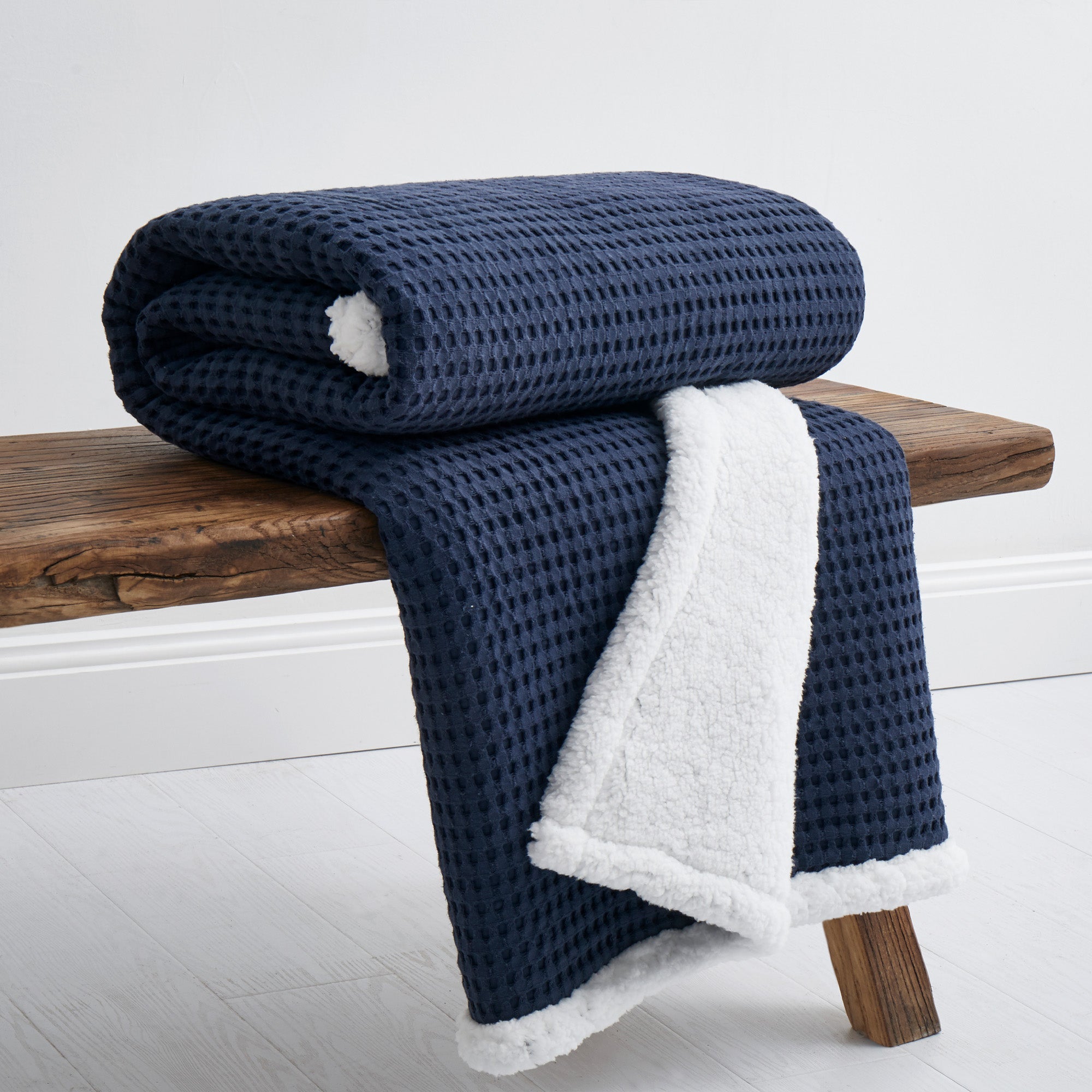  Levtex Home Mills Waffle Sherpa Throw Navy - Navy - Bonton