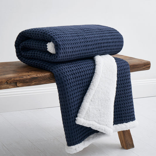 Mills Waffle Sherpa Throw Navy