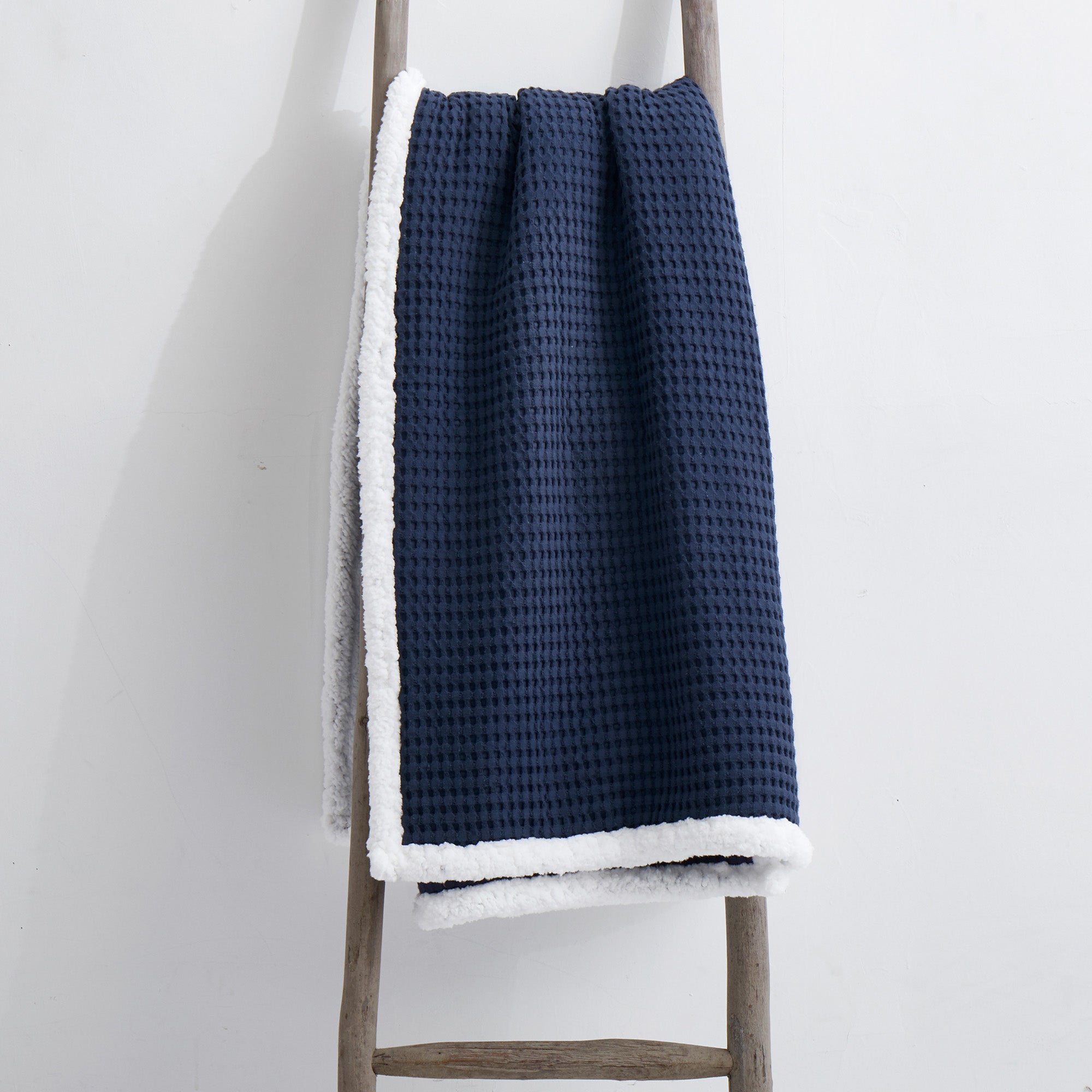  Levtex Home Mills Waffle Sherpa Throw Navy - Navy - Bonton