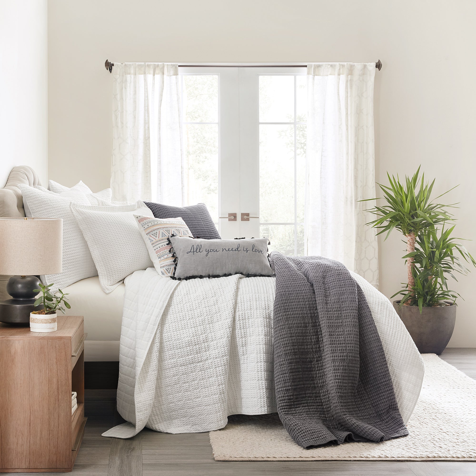  Levtex Home Mills Waffle Quilt Set Charcoal - Charcoal - Bonton