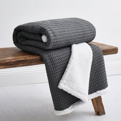 Mills Waffle Sherpa Throw Navy