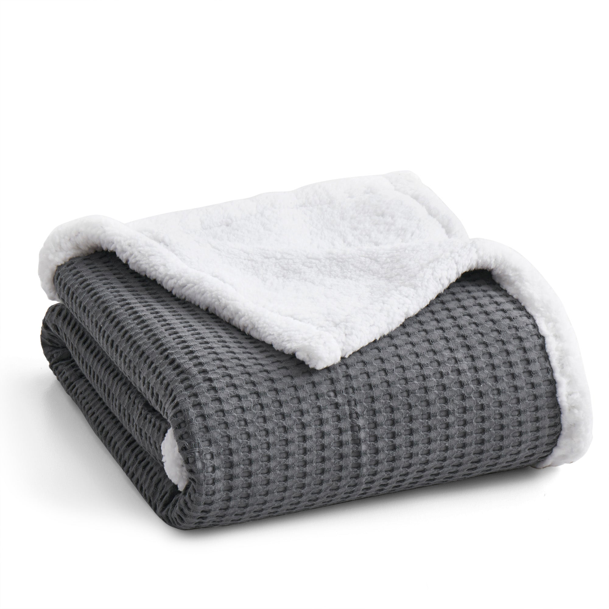  Levtex Home Mills Waffle Sherpa Throw Navy - Navy - Bonton