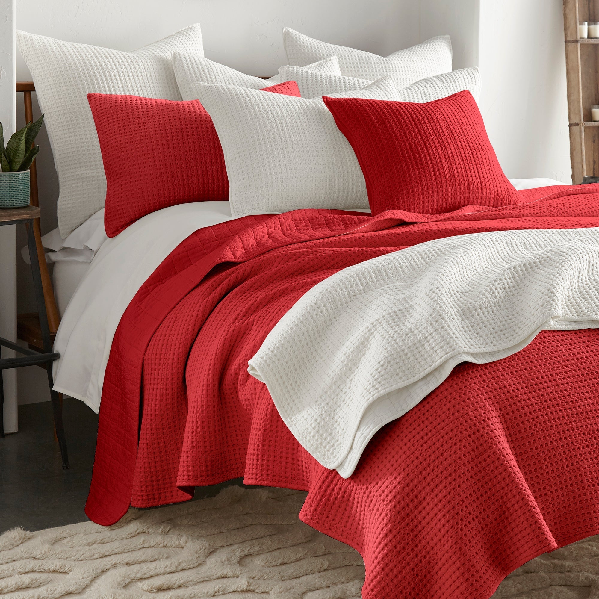  Levtex Home Mills Waffle Quilt Set Red - Red - Bonton