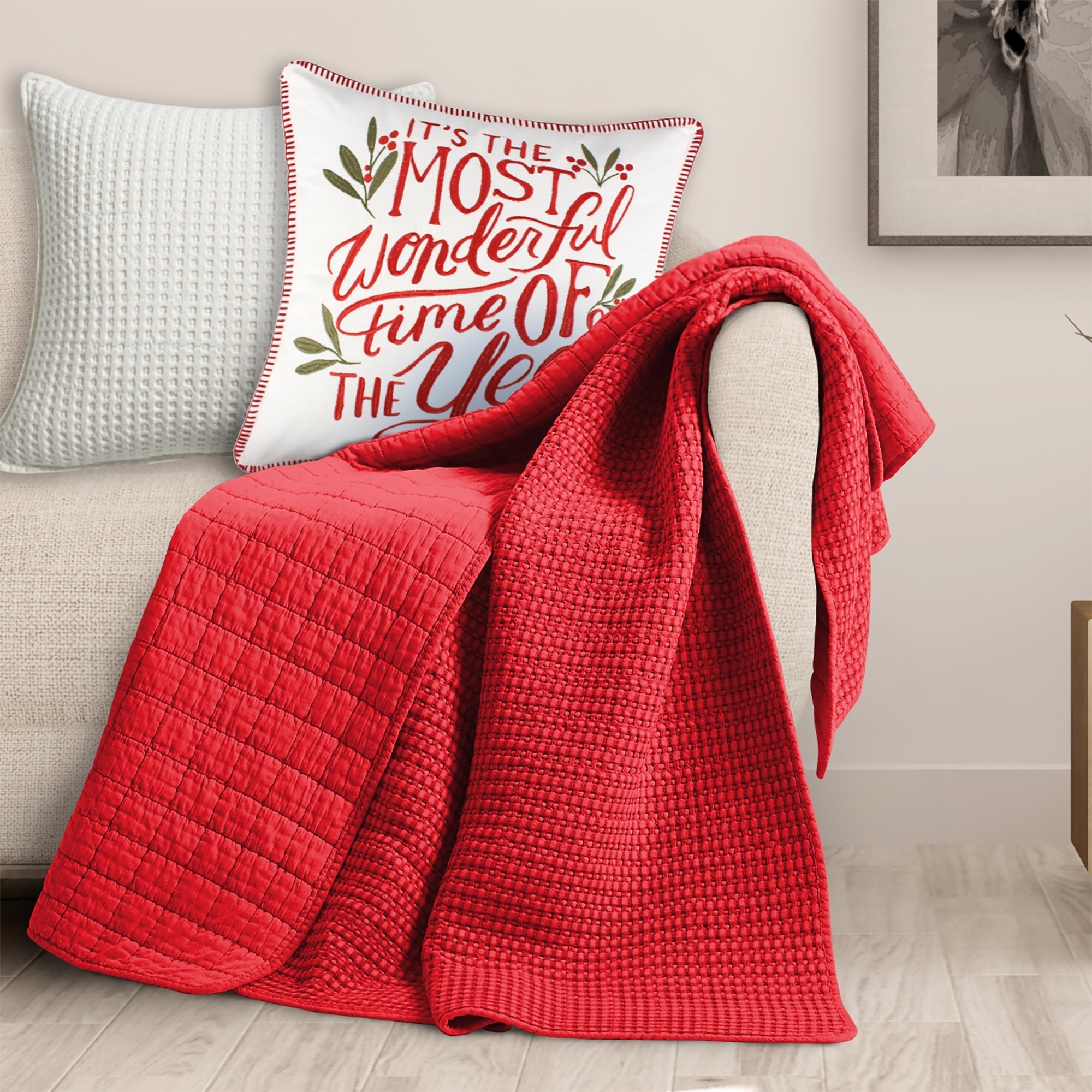  Levtex Home Mills Waffle Quilted Throw Coral - Coral - Bonton