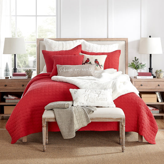 Mills Waffle Quilt Set Red