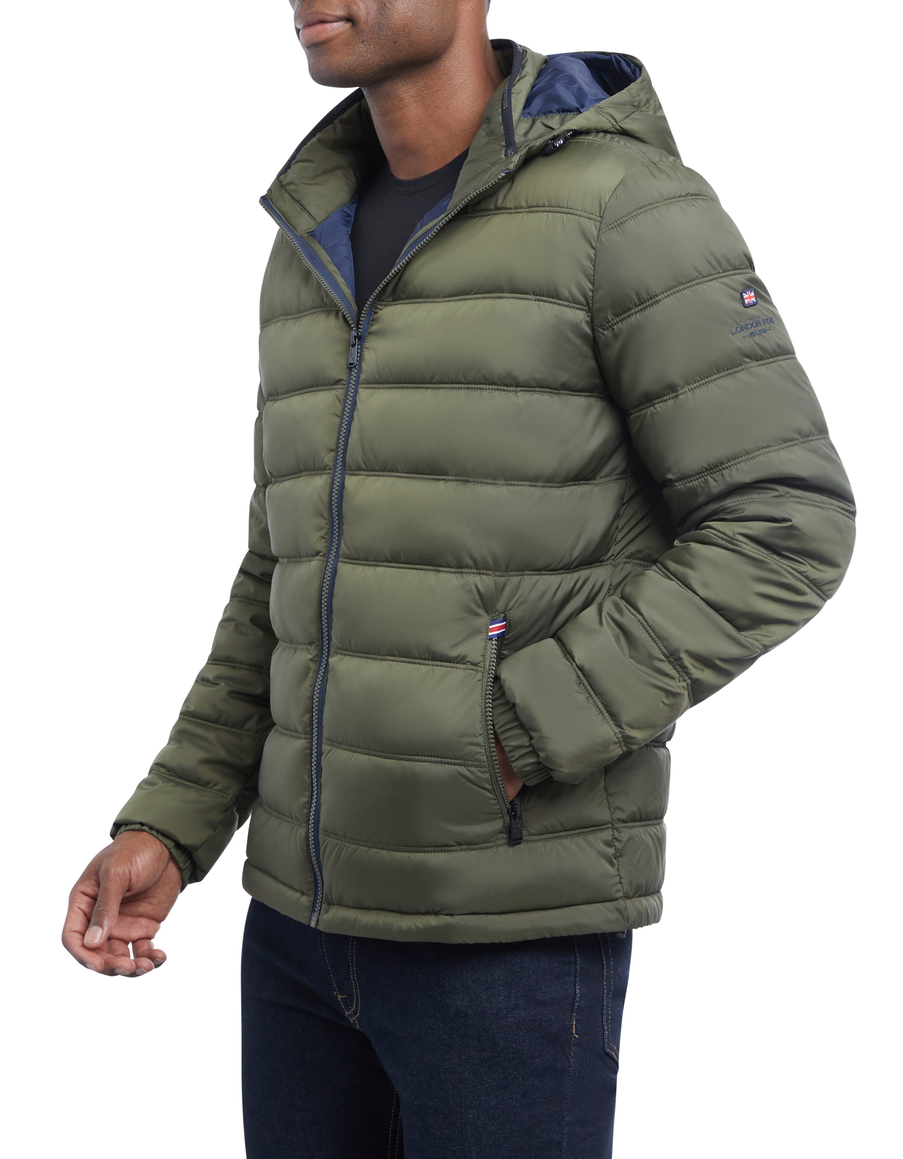  LONDON FOG Qulited Hooded Packable Puffer Olive - Olive - Bonton