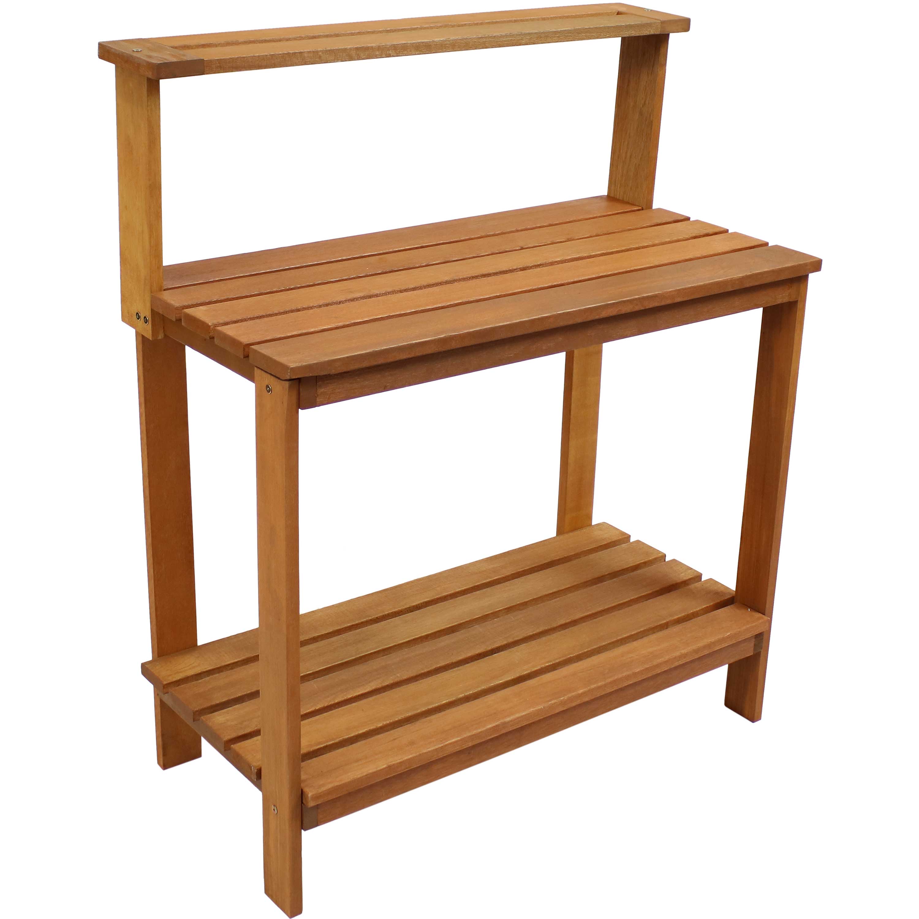  Sunnydaze Decor Meranti Wood with Teak Oil Finish Gardening Potting Bench with Storage Shelf - Brown - Bonton