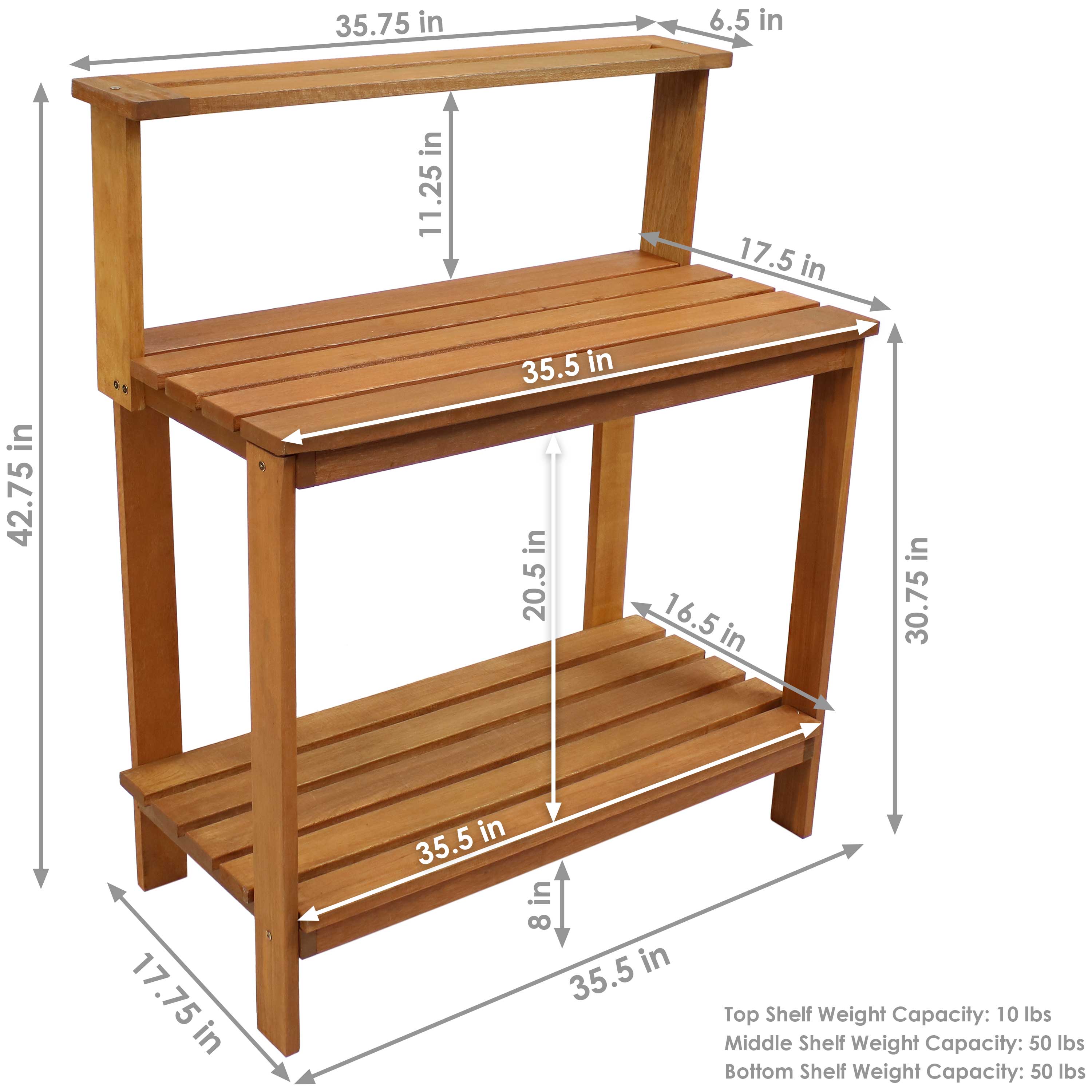  Sunnydaze Decor Meranti Wood with Teak Oil Finish Gardening Potting Bench with Storage Shelf - Brown - Bonton