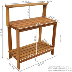 Meranti Wood with Teak Oil Finish Gardening Potting Bench with Storage Shelf