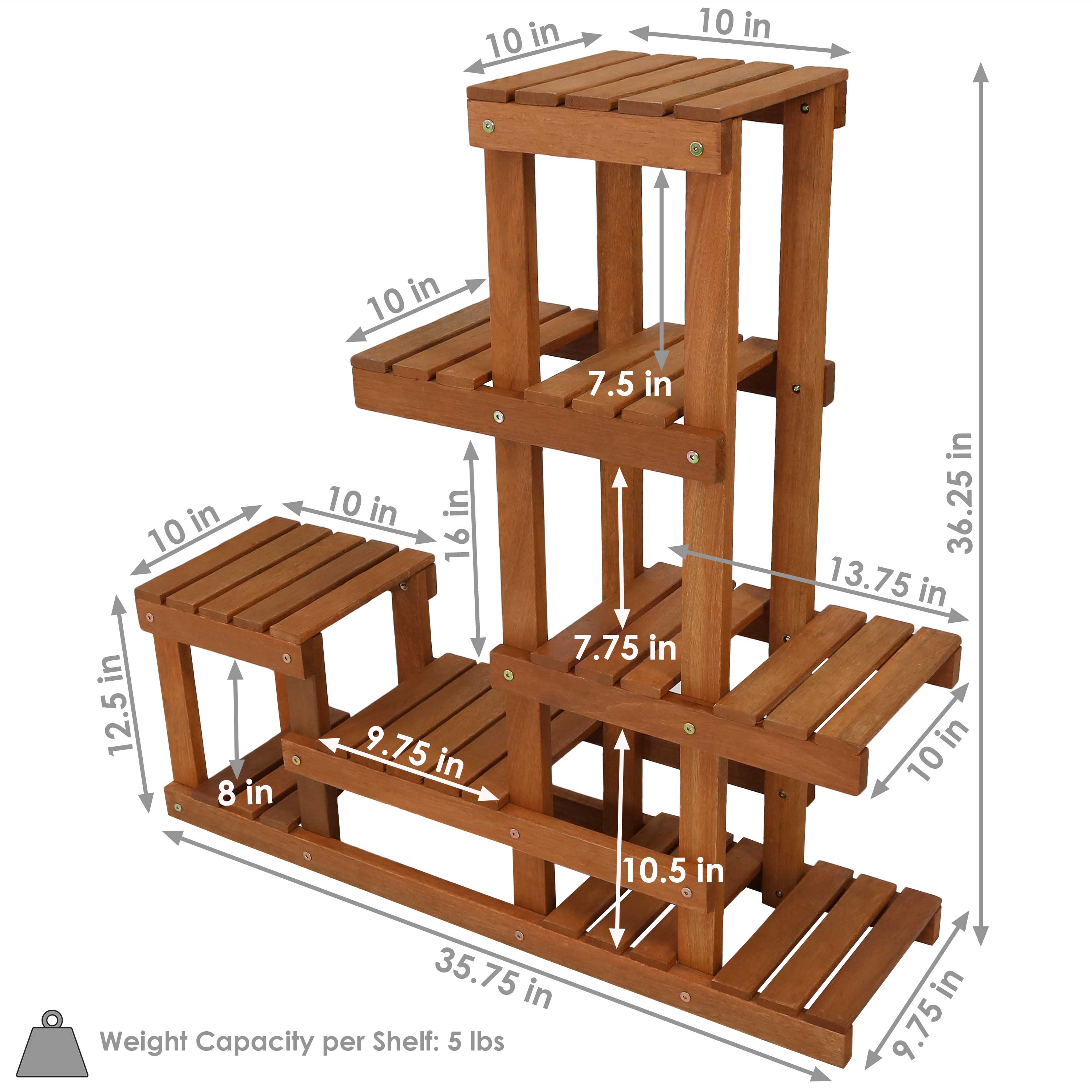  Sunnydaze Decor Meranti Wood with Teak Oil Finish 7-Tiered Succulent Flower Plant Stand Display Shelf - 36