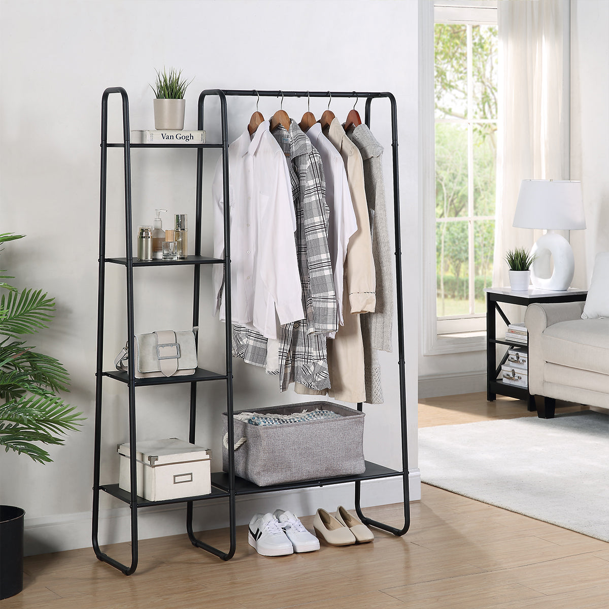  Garment Rack with 4 Tier Rack - Black - Bonton