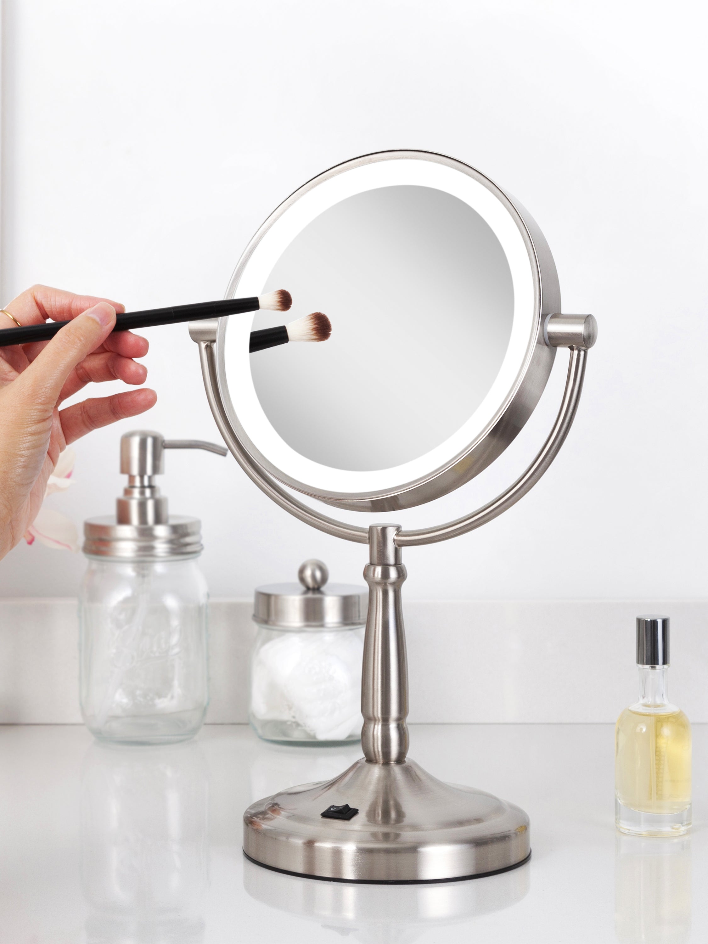  Zadro Lighted Makeup Mirror with 10X/1X Magnification & Cordless - Satin Nickel - Bonton