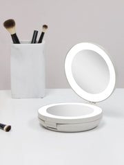 Lighted Travel Mirror with 10X/1X Magnification & Folding-to-Compact