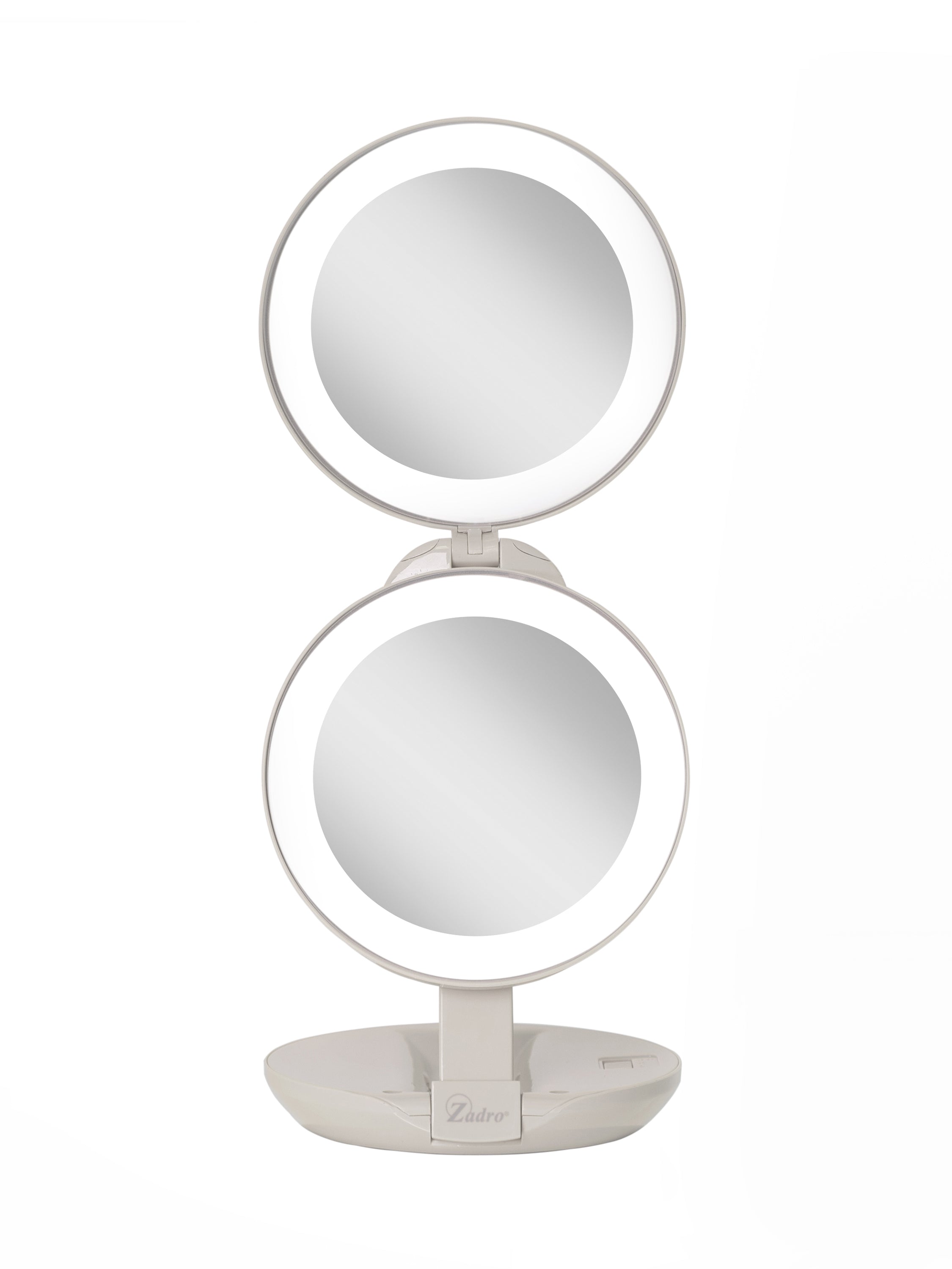  Zadro Lighted Travel Mirror with 10X/1X Magnification & Folding-to-Compact - Taupe - Bonton