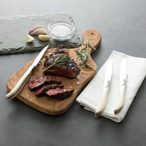 Laguiole Set of 4 Connoisseur Steak Knives With Faux Ivory Handles