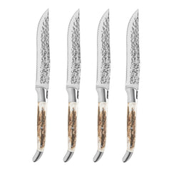 Laguiole Set of 4, Connoisseur BBQ Steak Knives With Deer Horn Handles