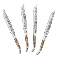 Laguiole Set of 4, Connoisseur BBQ Steak Knives With Deer Horn Handles