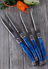 Set of 4 Laguiole Blue Marble Steak Knives