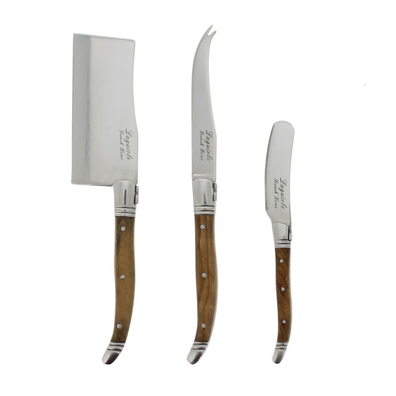  French Home Laguiole Connoisseur Olive Wood Cheese Knife Set - Wood Grain - Bonton