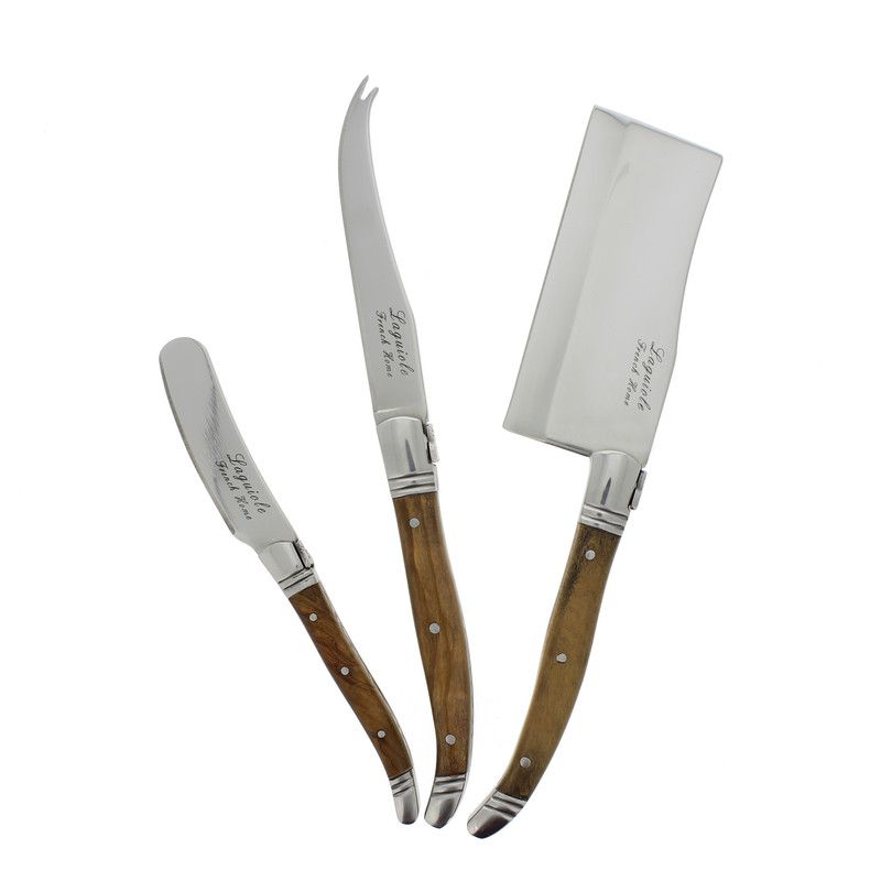  French Home Laguiole Connoisseur Olive Wood Cheese Knife Set - Wood Grain - Bonton