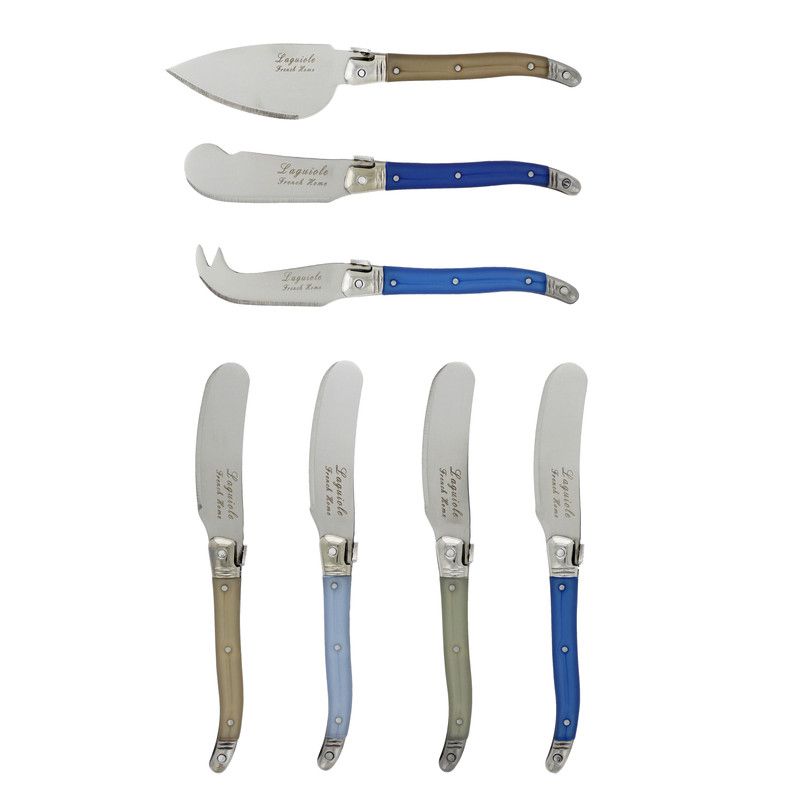  French Home Laguiole Cheese Knife & Spreader Set - Blue and Ivory - Bonton