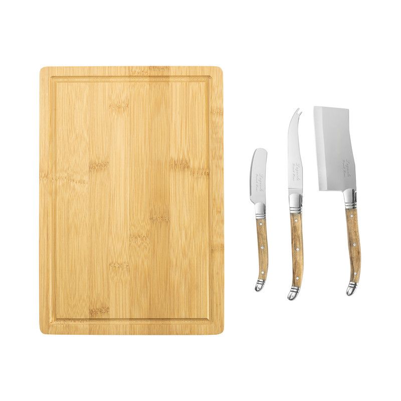  French Home Laguiole Connoisseur Olive Wood Cheese Knives & Bamboo Cheese Board Set - Olive Wood - Bonton