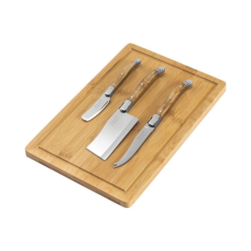  French Home Laguiole Connoisseur Olive Wood Cheese Knives & Bamboo Cheese Board Set - Olive Wood - Bonton