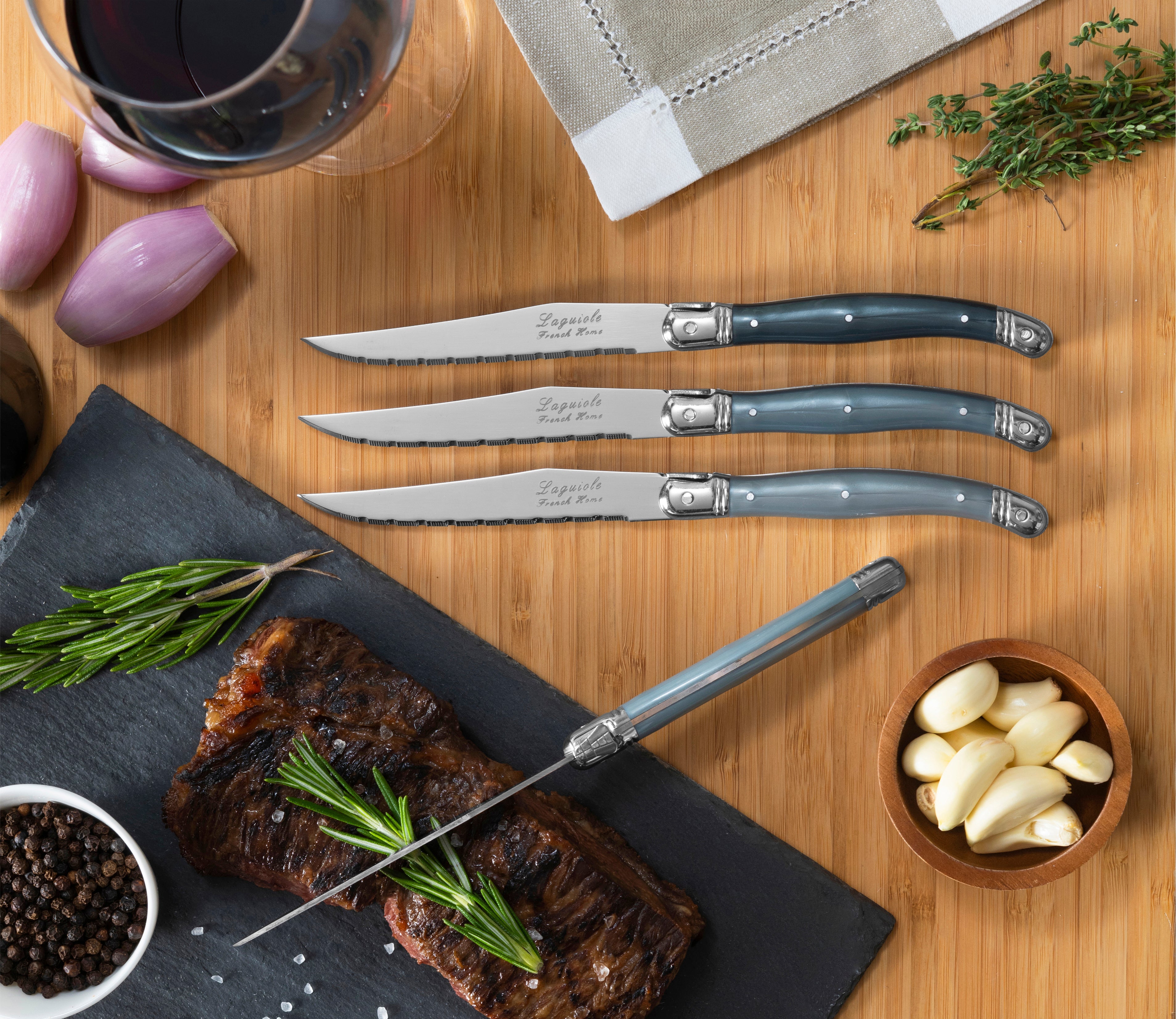  French Home Set of 4 Laguiole Steak Knives, Shades of Grey - Default Title - Bonton