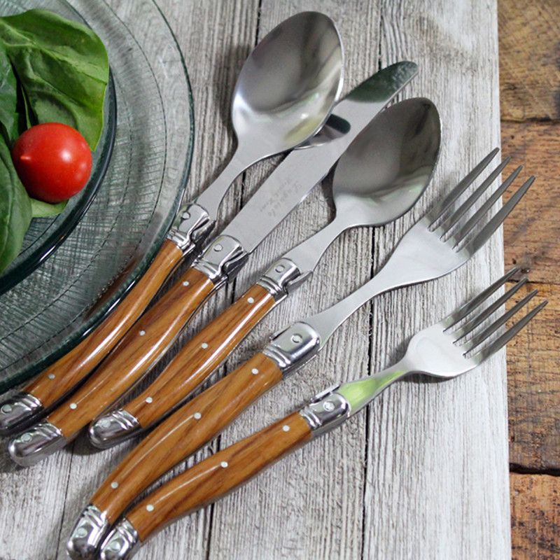  French Home Laguiole Collection 20 Piece Stainless Steel Flatware Set - Wood Grain - Bonton