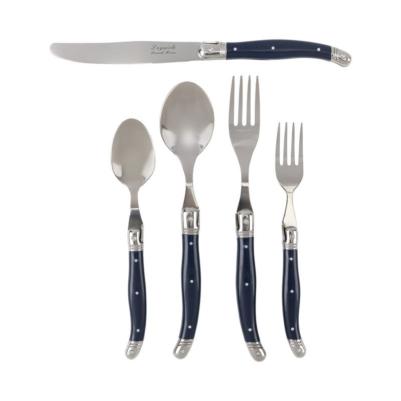  French Home Laguiole Traditional 20 Piece Stainless-Steel Flatware Set - Navy Blue - Bonton