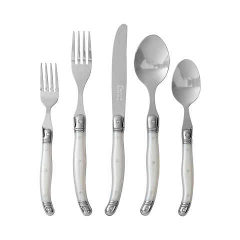 Laguiole 20 Piece Stainless Steel Flatware Set, Service for 4, Pearl White