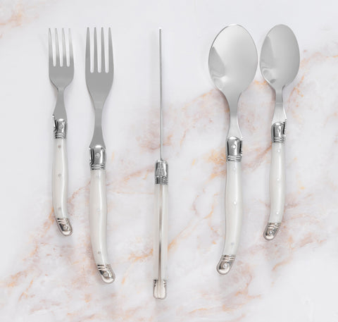 Laguiole 20 Piece Stainless Steel Flatware Set, Service for 4, Pearl White