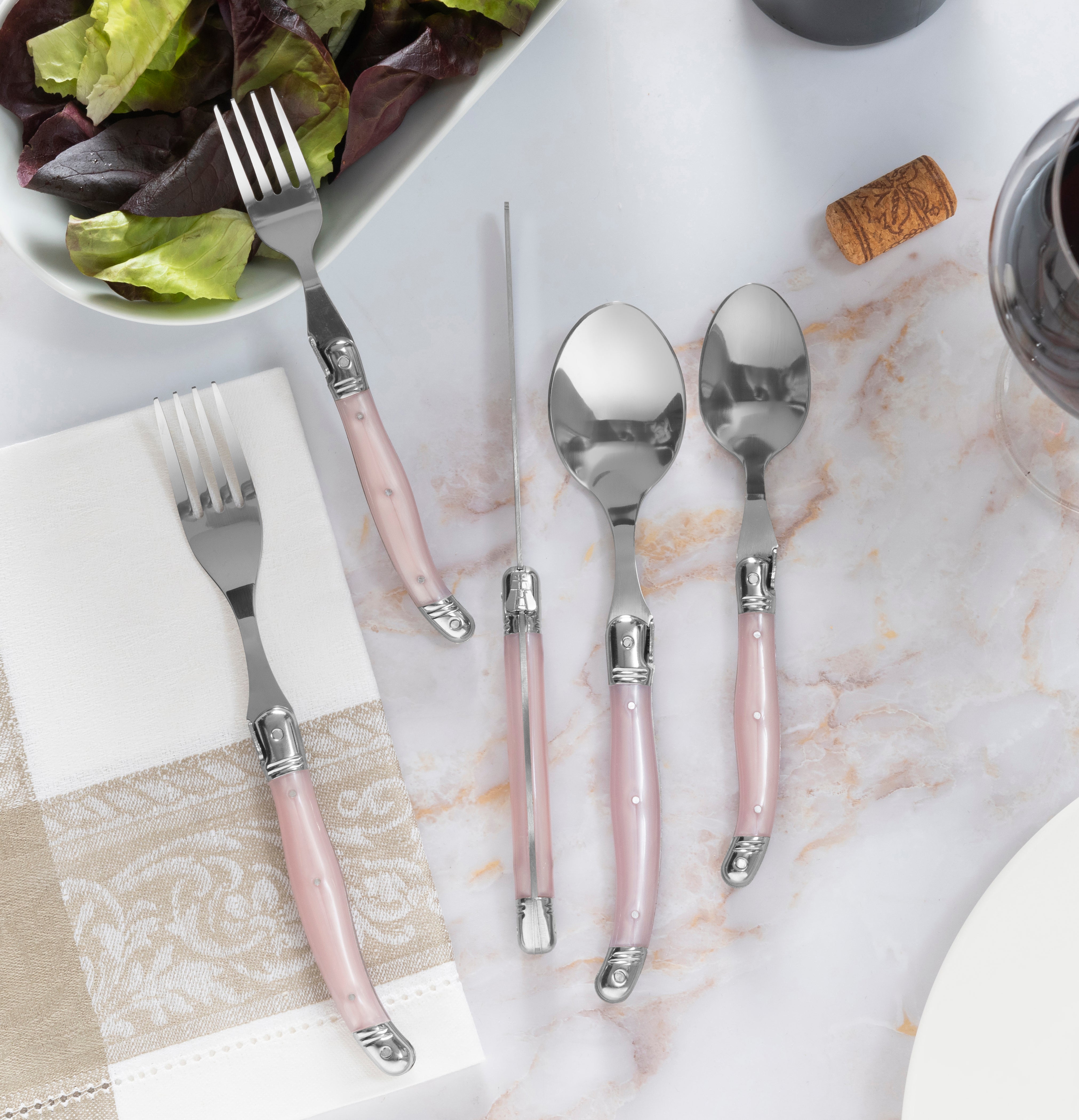  French Home Laguiole 20 Piece Stainless Steel Flatware Set, Service for 4, Petal Pink - Default Title - Bonton