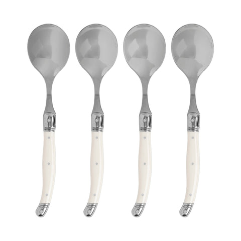Set of 4, Laguiole Soup Spoons With Faux Ivory Handles