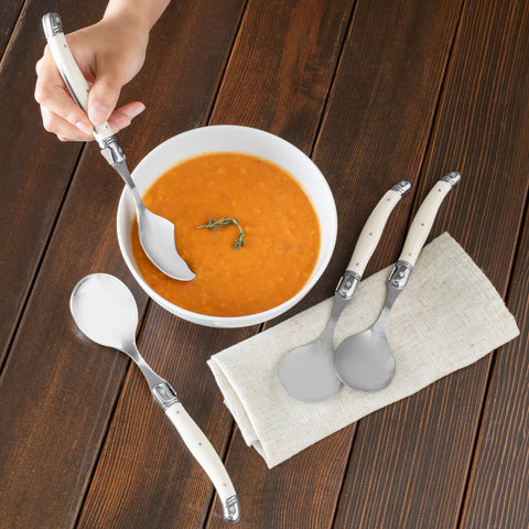 Set of 4, Laguiole Soup Spoons With Faux Ivory Handles