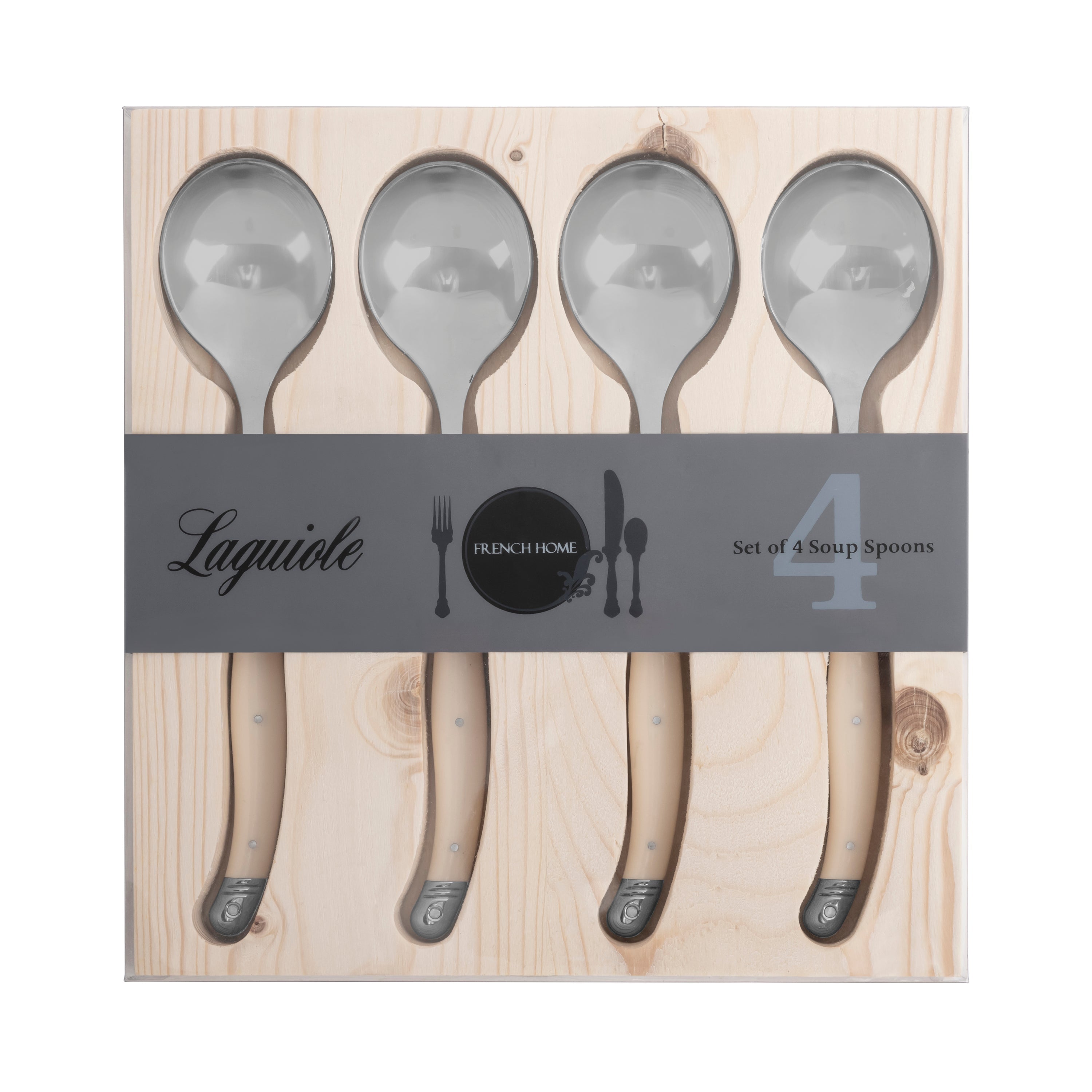  French Home Set of 4, Laguiole Soup Spoons With Faux Ivory Handles - Default Title - Bonton