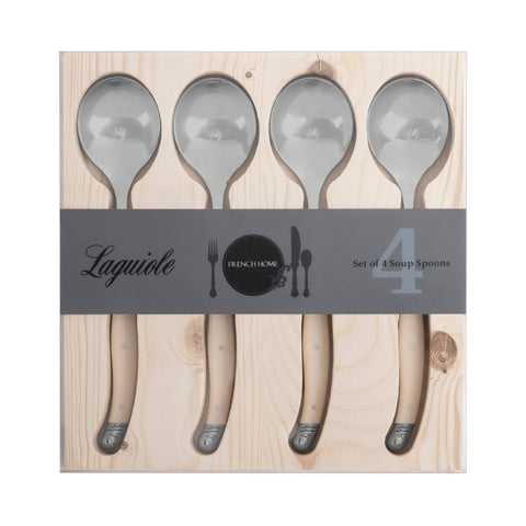 Set of 4, Laguiole Soup Spoons With Faux Ivory Handles