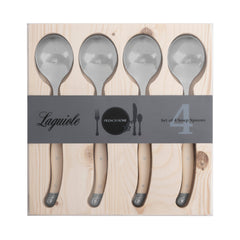 Set of 4, Laguiole Soup Spoons With Faux Ivory Handles