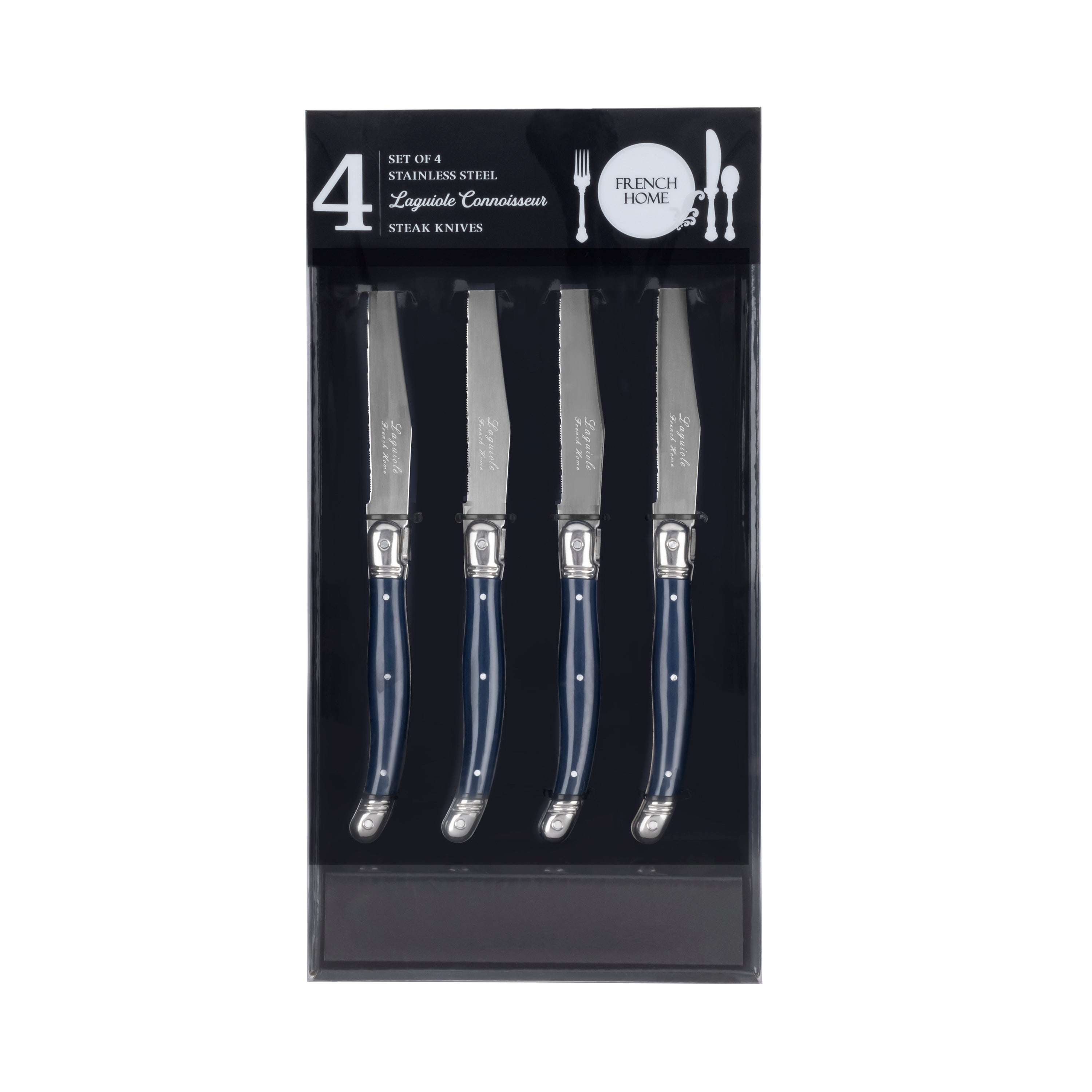  French Home Laguiole Connoisseur 4-Piece Steak Knife Set With Navy Handles - Default Title - Bonton