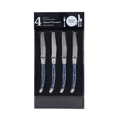 Laguiole Connoisseur 4-Piece Steak Knife Set With Navy Handles