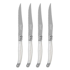 Laguiole Connoisseur 4-Piece Steak Knife Set With Pearl White Handles