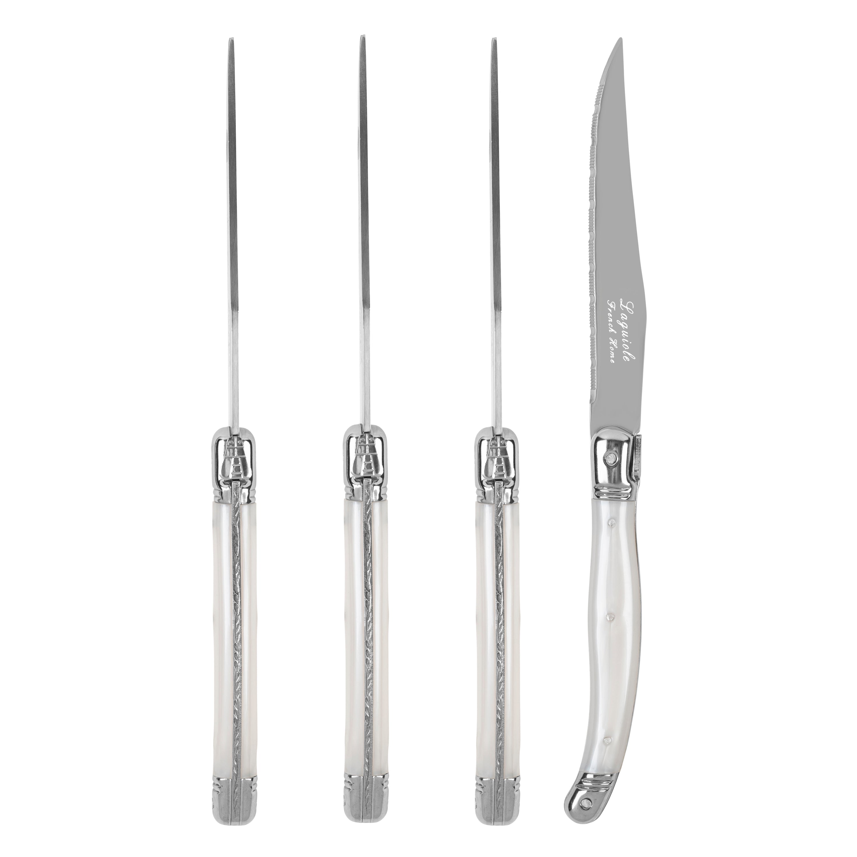  French Home Laguiole Connoisseur 4-Piece Steak Knife Set With Pearl White Handles - Default Title - Bonton